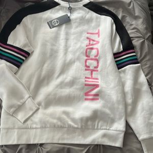 Sergio Tacchini white crew neck sweatshirt with striped sleeve detail Small NW